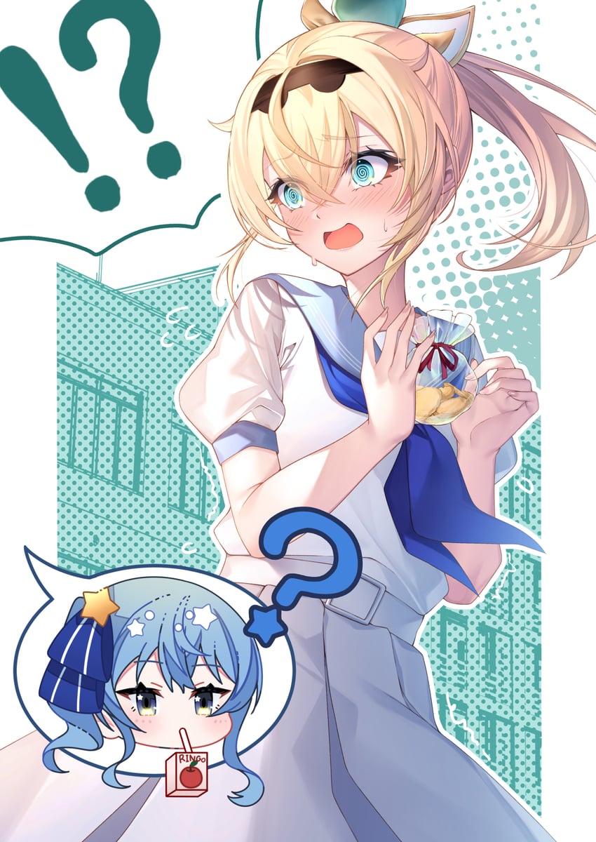 hoshimachi suisei and kazama iroha (hololive and 1 more) drawn by takuro_(taku3949)
