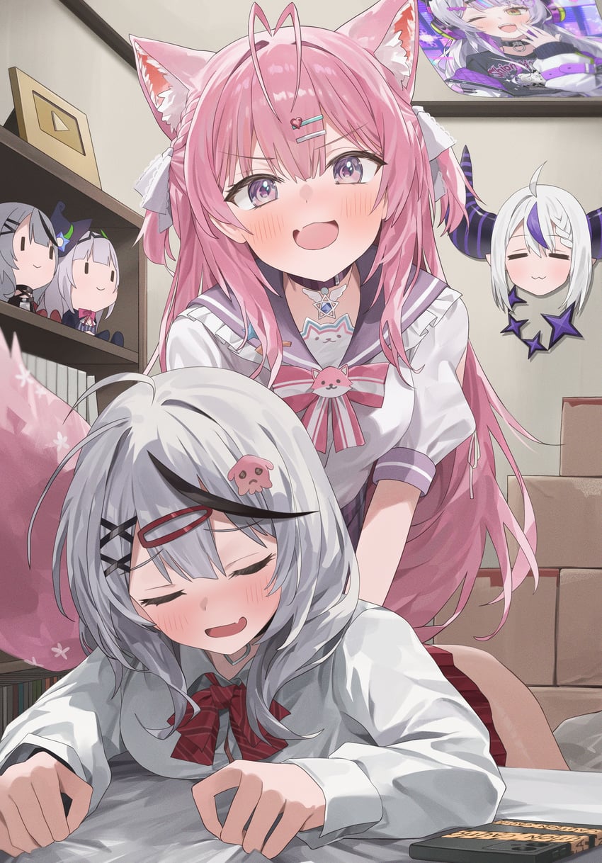 sakamata chloe, la+ darknesss, murasaki shion, and hakui koyori (hololive) drawn by nel_dcm