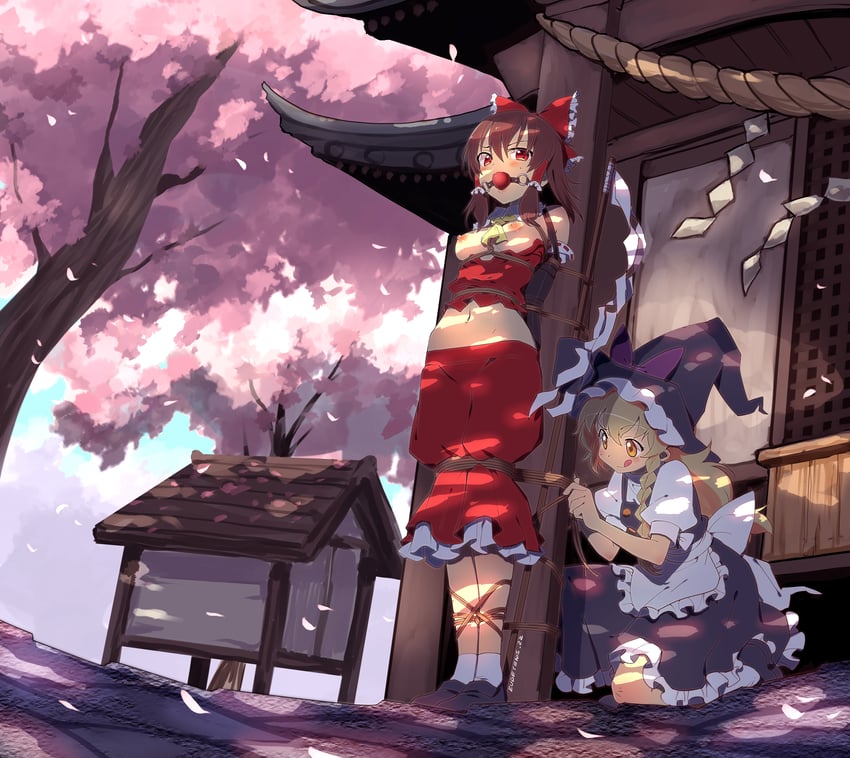 hakurei reimu and kirisame marisa (touhou) drawn by eudetenis