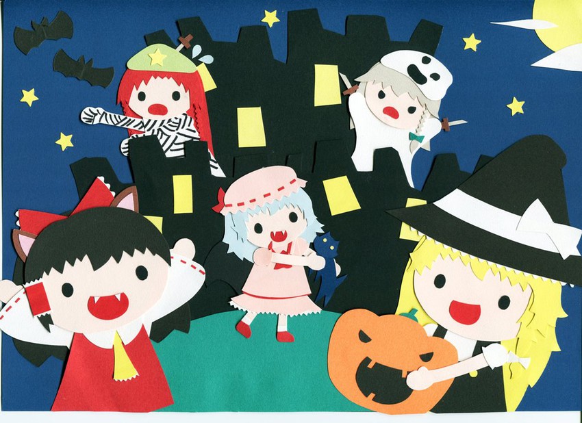 hakurei reimu, kirisame marisa, remilia scarlet, izayoi sakuya, and hong meiling (touhou) drawn by poru_(tohopunk)