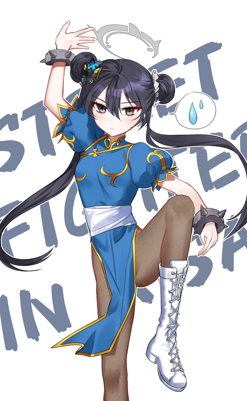 kisaki and chun-li (blue archive and 1 more) drawn by renirum_14