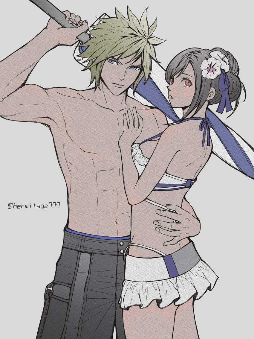 tifa lockhart and cloud strife (final fantasy and 3 more) drawn by ha_lu77