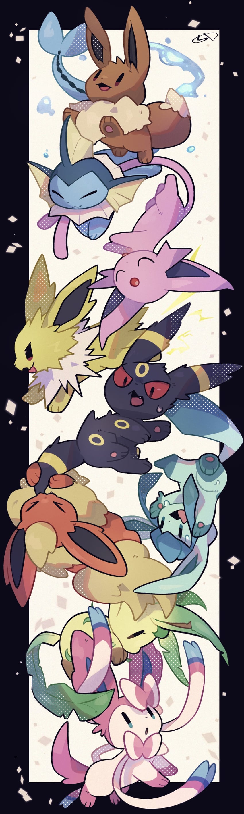 eevee, sylveon, umbreon, glaceon, vaporeon, and 4 more (pokemon) drawn by rakkonokawa