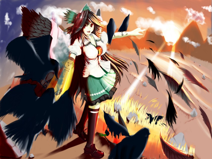 reiuji utsuho (touhou and 1 more) drawn by sanpee