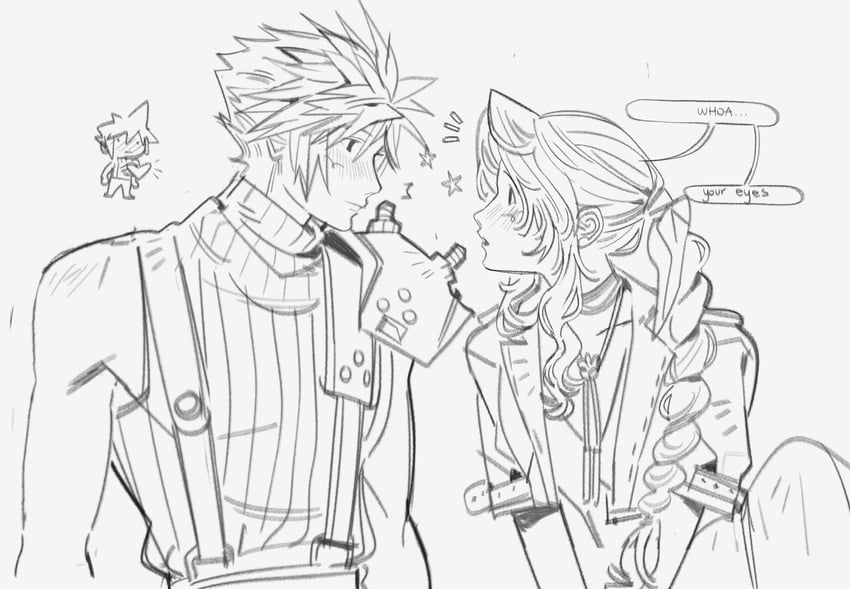 cloud strife and aerith gainsborough (final fantasy and 2 more) drawn by mmmckayyy