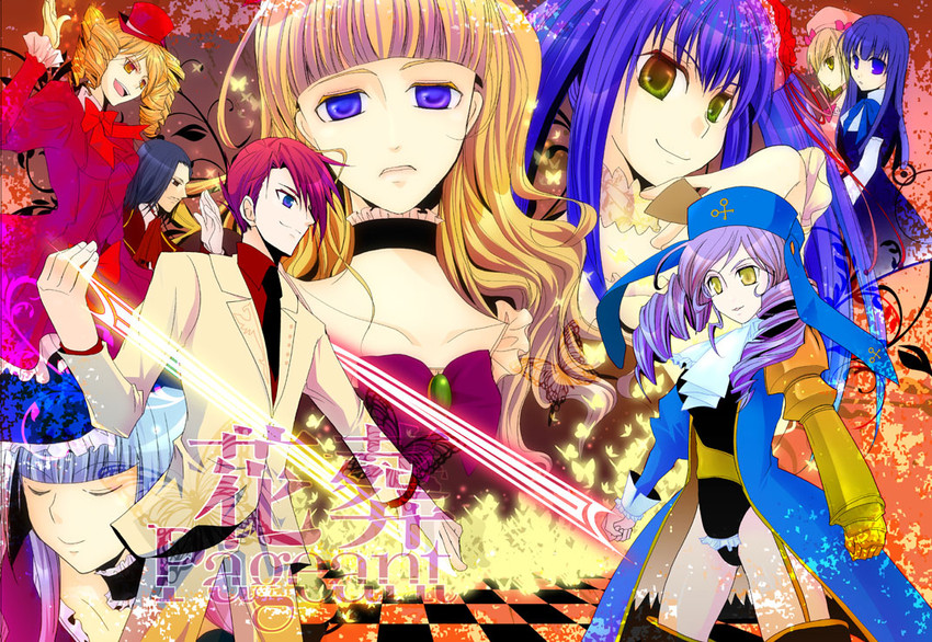 beatrice, ushiromiya battler, frederica bernkastel, furudo erika, lambdadelta, and 4 more (umineko no naku koro ni) drawn by miyakoji