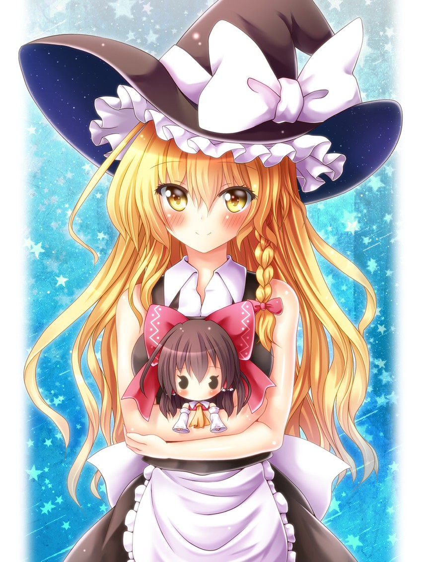 hakurei reimu and kirisame marisa (touhou) drawn by osashin_(osada)