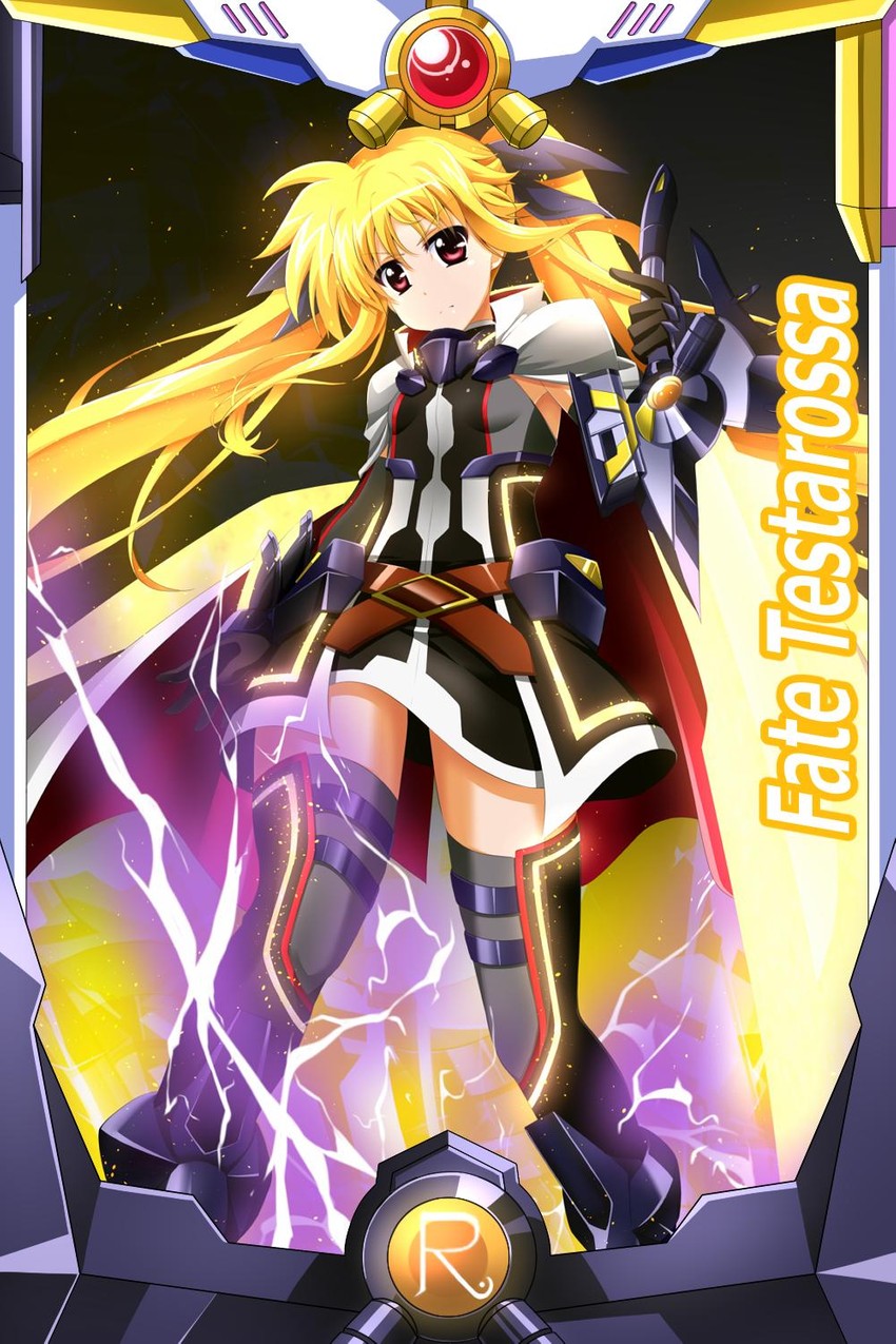 fate testarossa, raising heart, and bardiche (lyrical nanoha and 1 more) drawn by yorousa_(yoroiusagi)