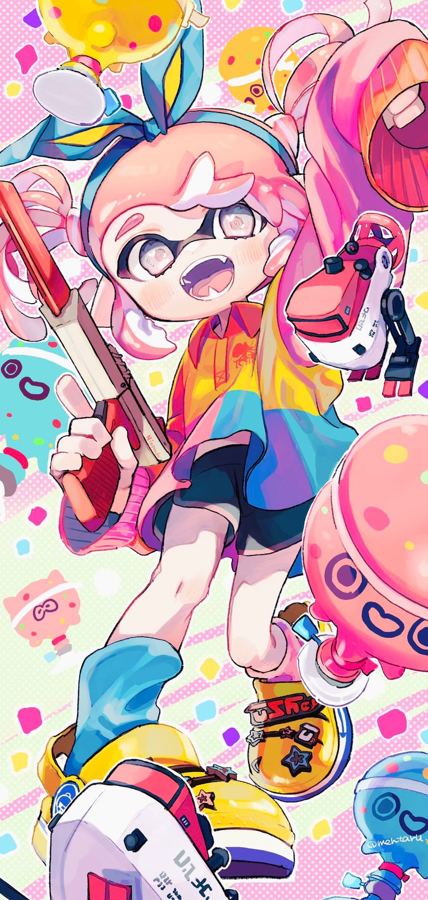 inkling player character and inkling girl (splatoon and 1 more) drawn by amezawa_koma