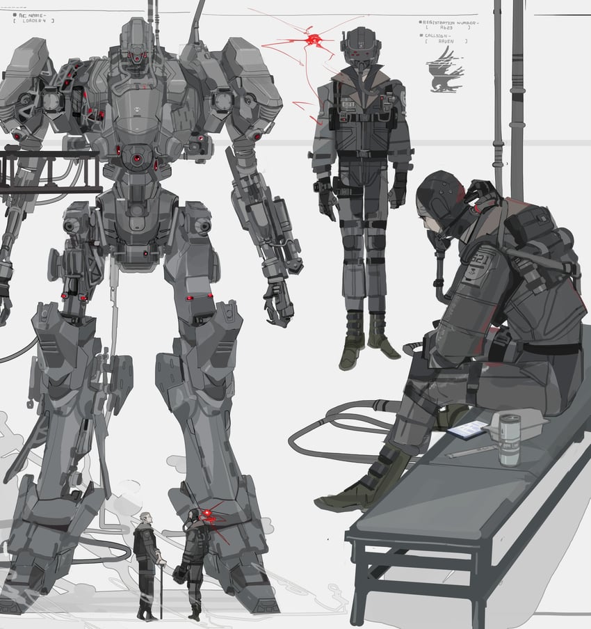 621, ayre, loader 4, and handler walter (armored core and 1 more) drawn by nslacka
