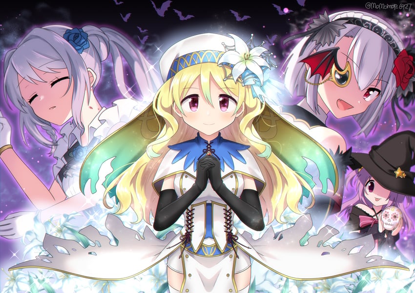 misono karin, yakumo mitama, togame momoko, and izumi kanagi (mahou shoujo madoka magica and 1 more) drawn by momo_tomato