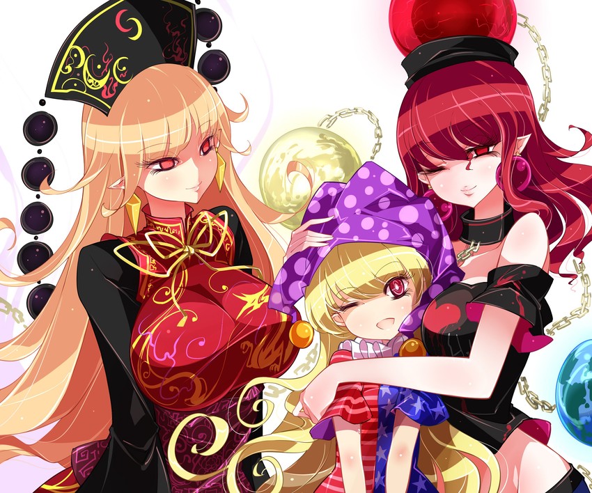 clownpiece, junko, and hecatia lapislazuli (touhou) drawn by raptor7