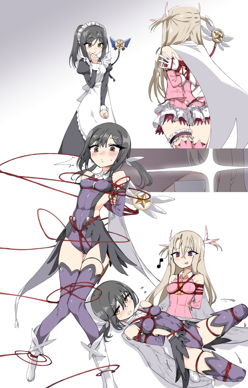 illyasviel von einzbern, miyu edelfelt, prisma illya, magical ruby, and magical sapphire (fate and 1 more) drawn by kinbakuman