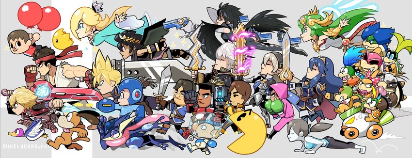 cloud strife, lucina, female corrin, rosalina, palutena, and 27 more (pokemon and 23 more) drawn by mike_luckas