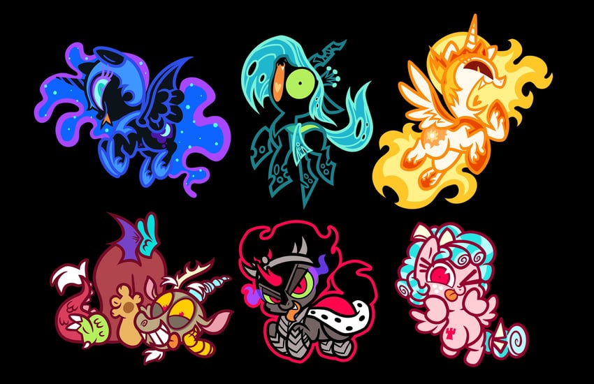 princess luna, princess celestia, queen chrysalis, discord, nightmare moon, and 3 more (my little pony and 1 more) drawn by kyra_kupetsky