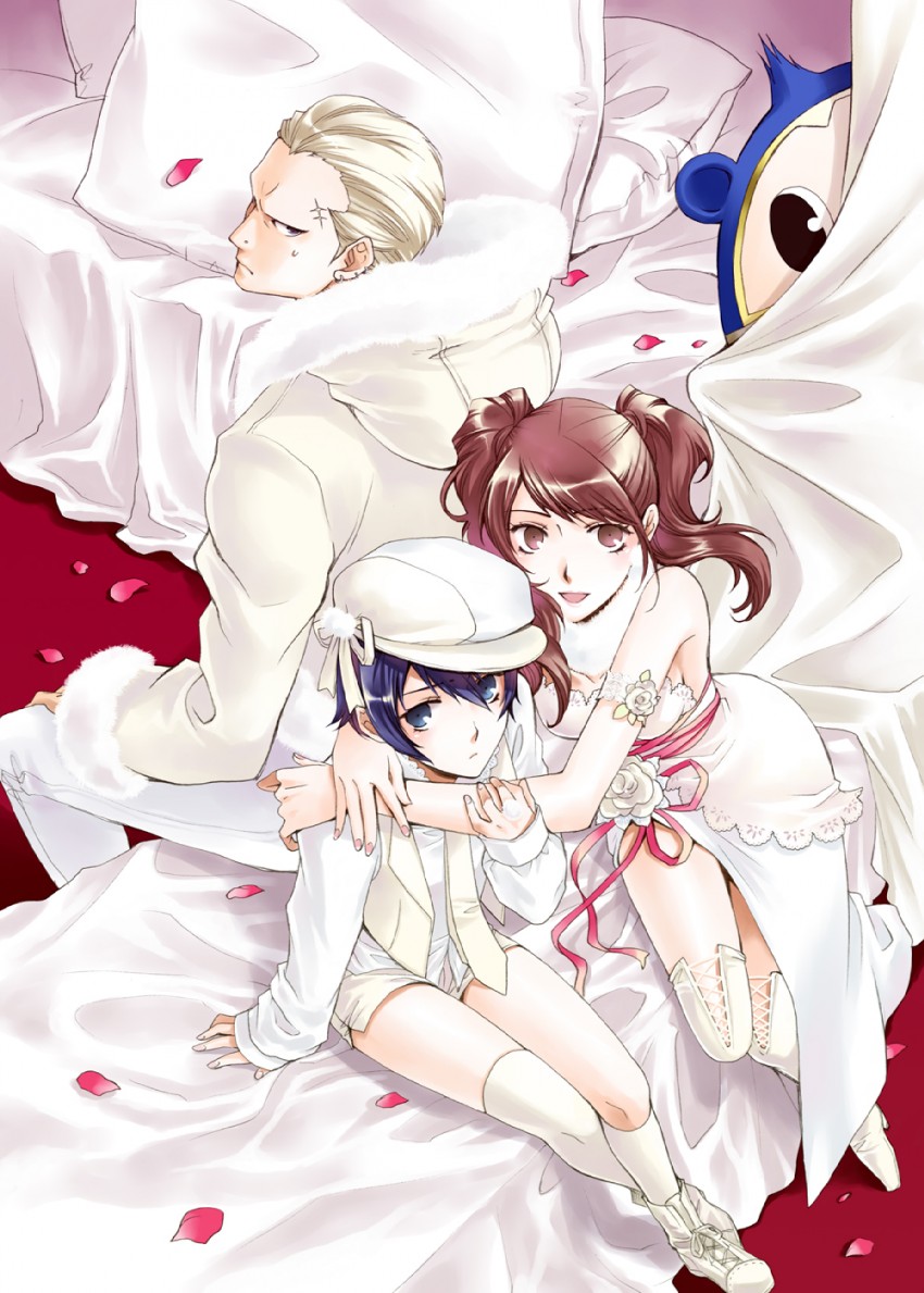 shirogane naoto, kujikawa rise, tatsumi kanji, and kuma (persona and 1 more) drawn by satsuki_yuu_(awairo)