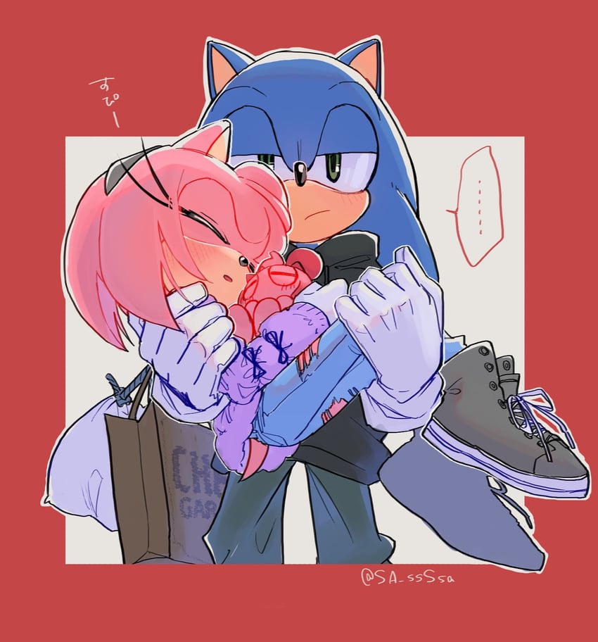 sonic the hedgehog, amy rose, and amy chao (sonic and 1 more) drawn by konjiki_ringo