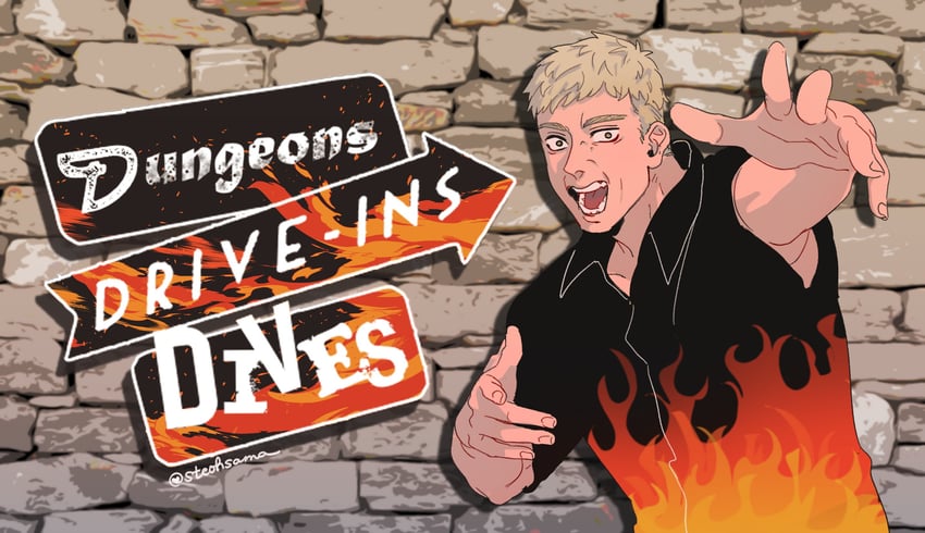 laios touden and guy fieri (dungeon meshi and 1 more) drawn by steohsama