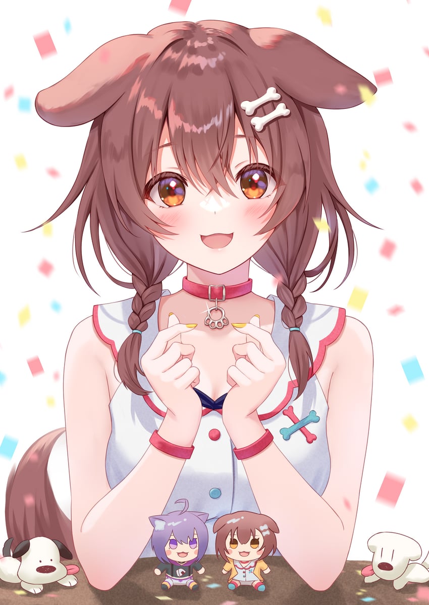nekomata okayu, inugami korone, hoso-inu, and futo-inu (hololive) drawn by togemaru34