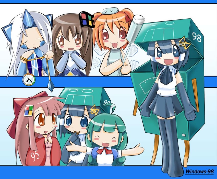 me-tan, 95-tan, 98-tan, ce-tan, 2003 server, and 1 more (os-tan and 2 more) drawn by maguro-chan