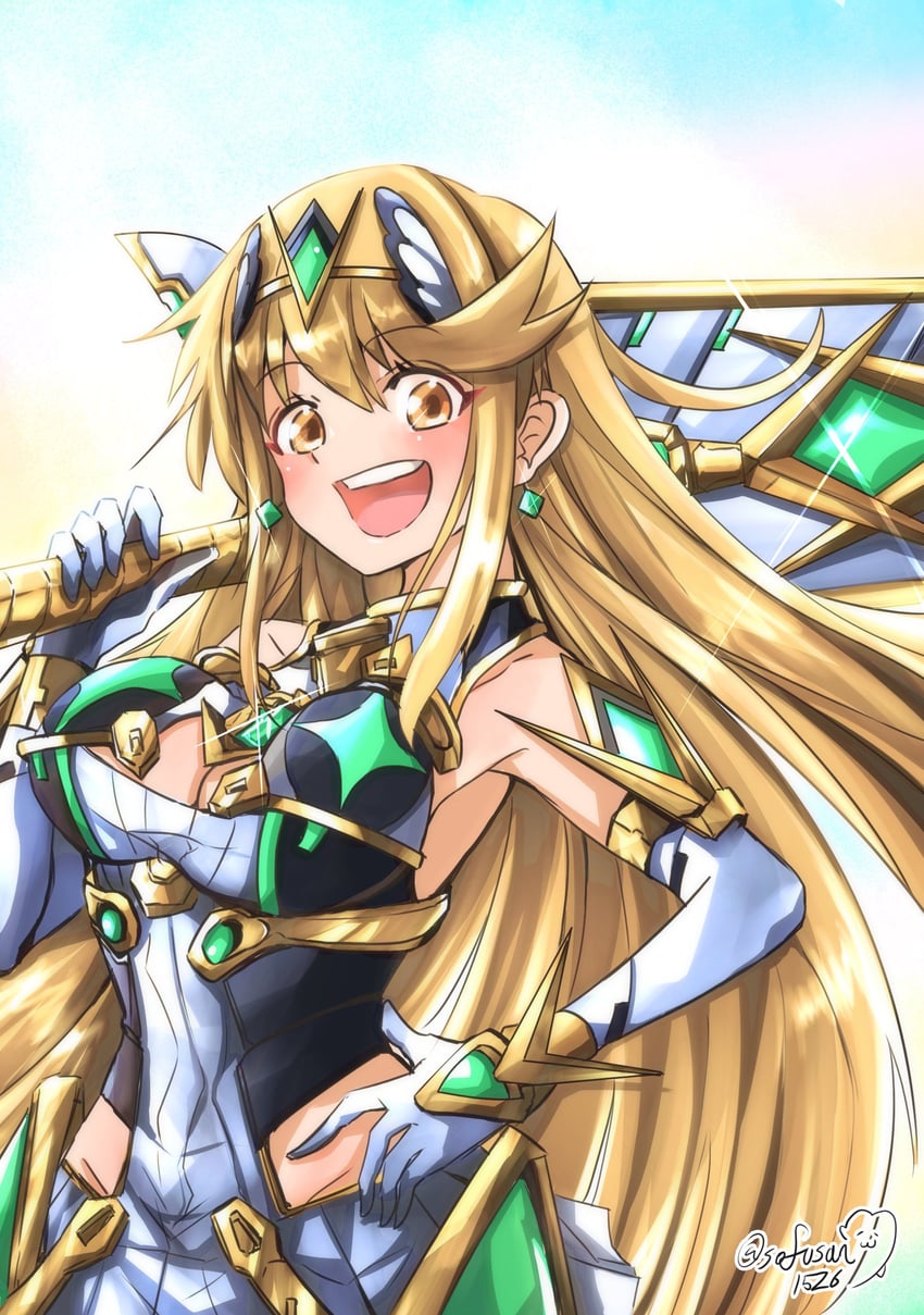 mythra (xenoblade chronicles and 1 more) drawn by sofusan1526