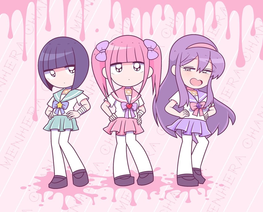 menhera-chan, sabukaru-chan, and yumekawa-chan (menhera-chan) drawn by ezaki_bisuko