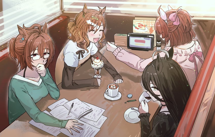 agnes tachyon, manhattan cafe, jungle pocket, and dantsu flame (umamusume) drawn by friedpikachu