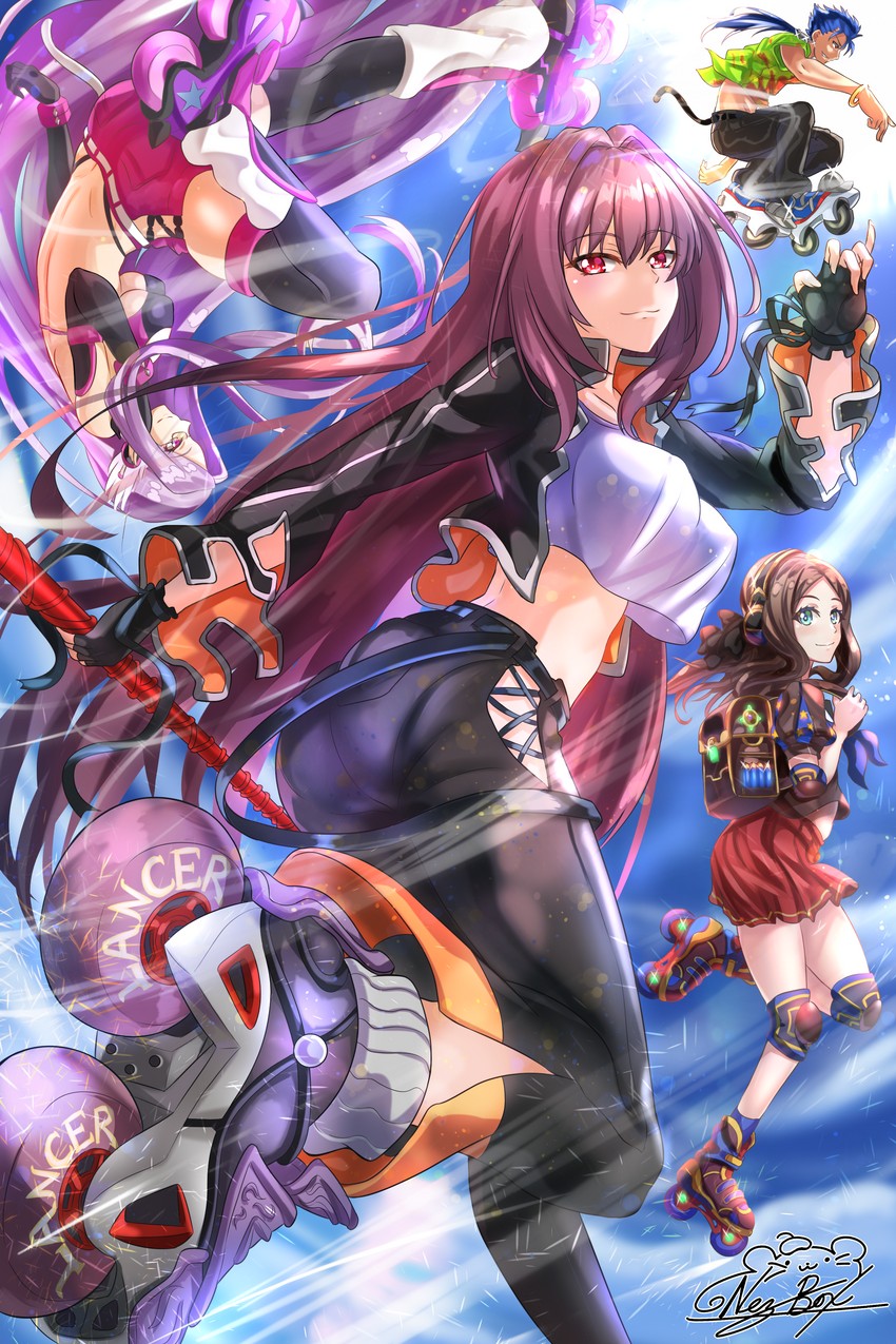 scathach, medusa, cu chulainn, and leonardo da vinci (fate and 3 more) drawn by nez-box