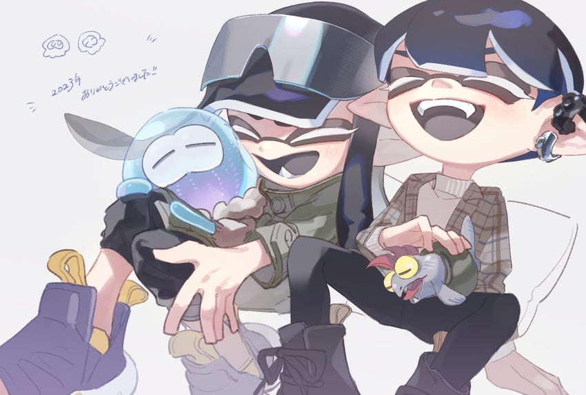 inkling player character, inkling girl, inkling boy, smallfry, and jellyfish (splatoon and 1 more) drawn by shiu_dotcom