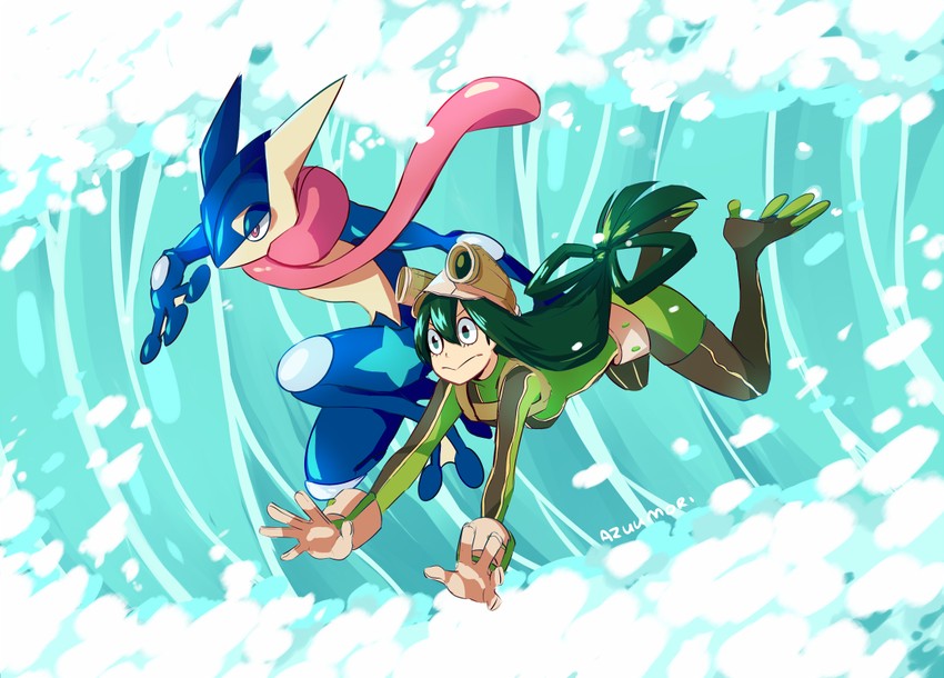 asui tsuyu and greninja (pokemon and 1 more) drawn by azuumori