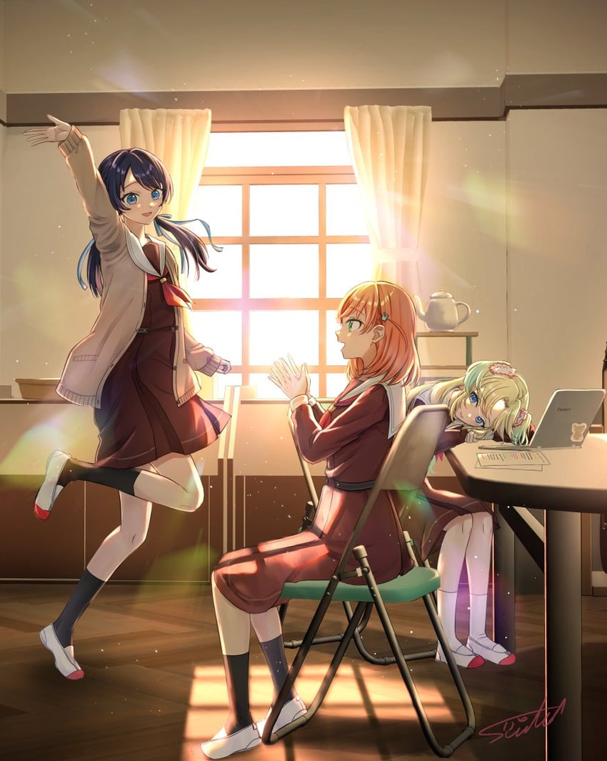 hinoshita kaho, murano sayaka, and osawa rurino (love live! and 1 more) drawn by suito