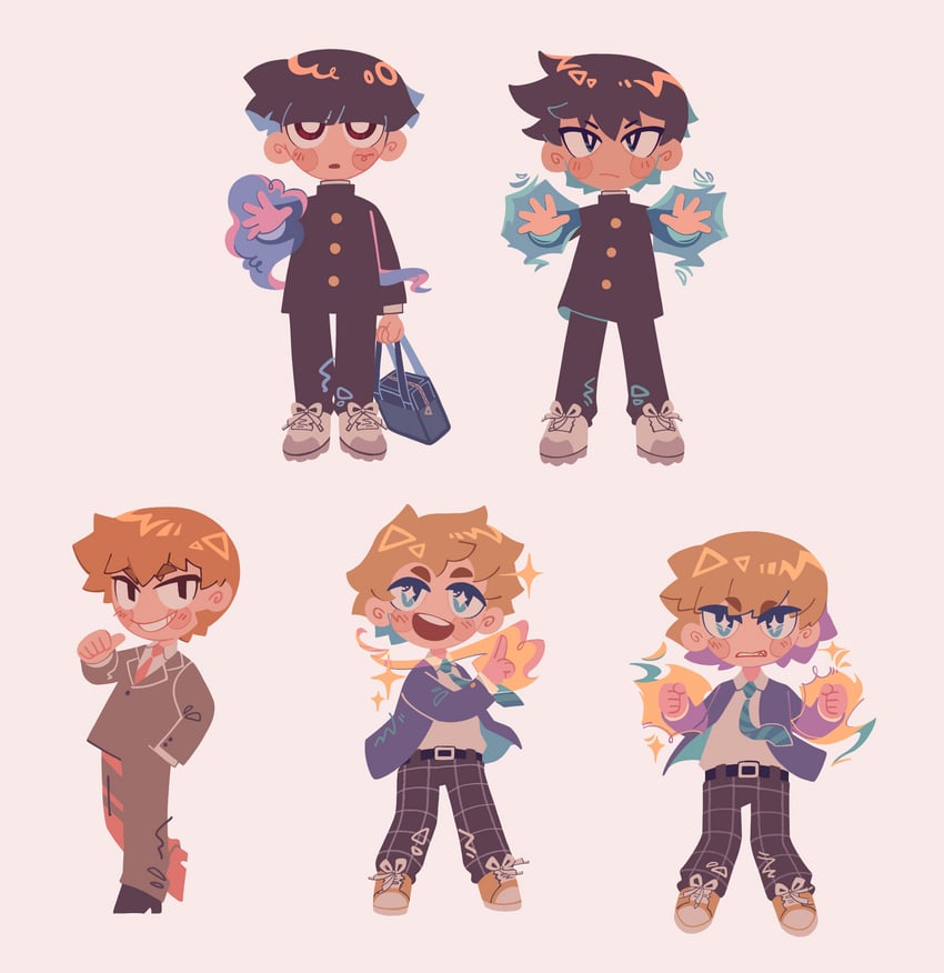 kageyama shigeo, reigen arataka, kageyama ritsu, and hanazawa teruki (mob psycho 100) drawn by van_(y_van)