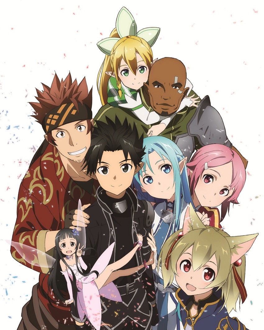 asuna, kirito, leafa, silica, lisbeth, and 3 more (sword art online)