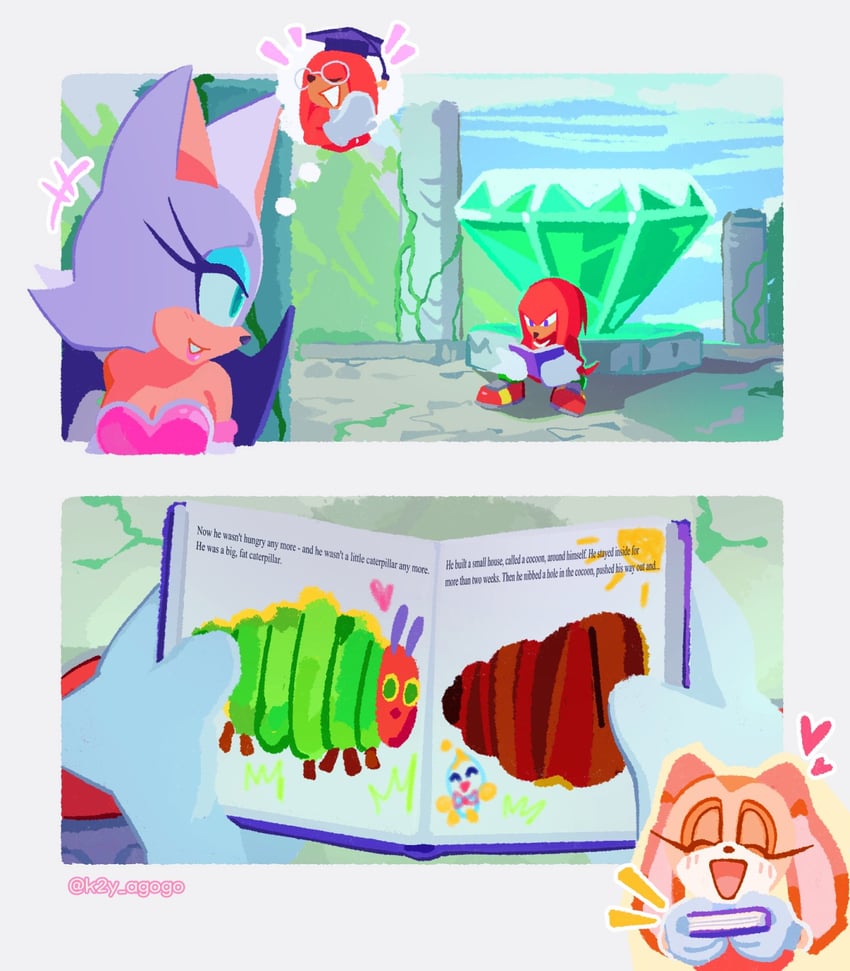 rouge the bat, knuckles the echidna, cream the rabbit, neutral chao, cheese, and 1 more (sonic and 1 more) drawn by k2y_agogo