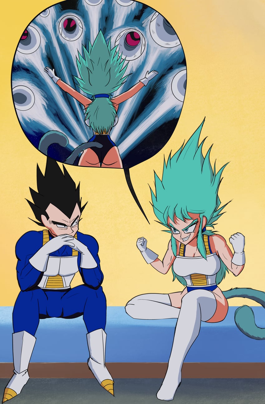 vegeta, bra, and eschallotte (original and 2 more) drawn by mr-takoyama