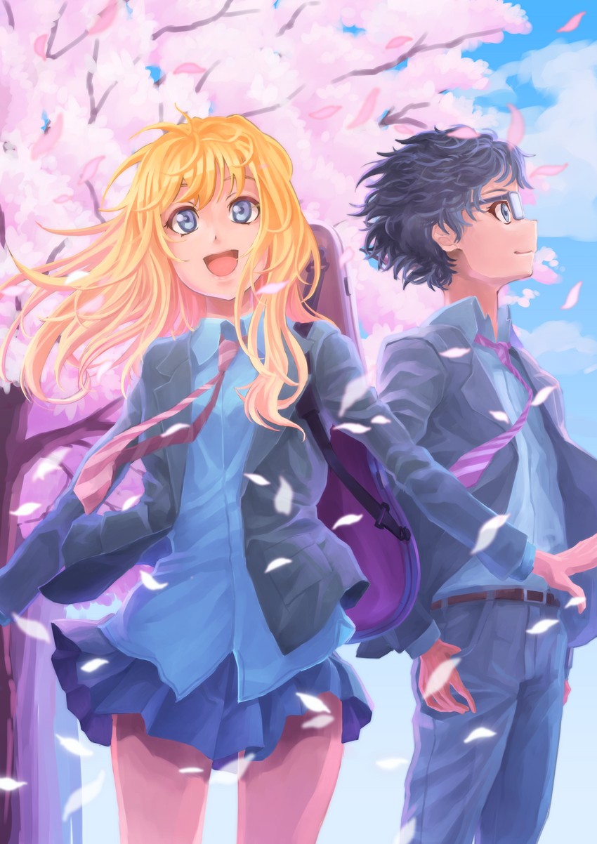 miyazono kawori and arima kousei (shigatsu wa kimi no uso) drawn by helmet_(trailblazer003)