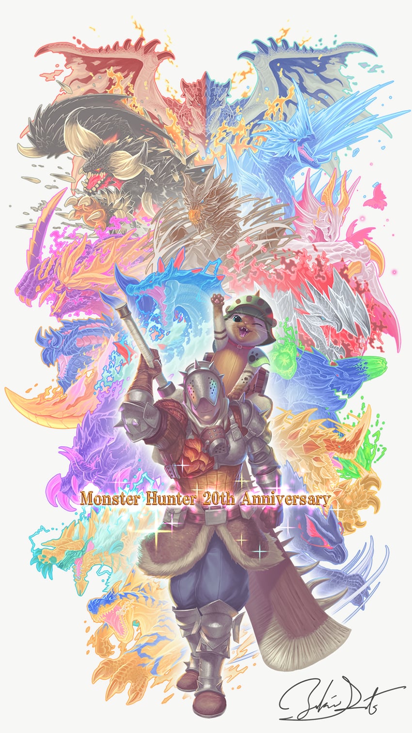 monster hunter, player palico, rathalos, zinogre, nargacuga, and 14 more (monster hunter) drawn by satoyuki