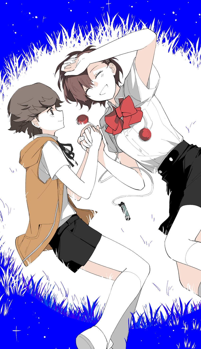 shiomi kotone and amada ken (persona and 2 more) drawn by eca_leaf