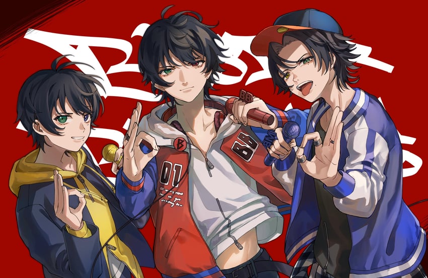yamada ichiro, yamada saburo, and yamada jiro (hypnosis mic) drawn by amd_aoneko