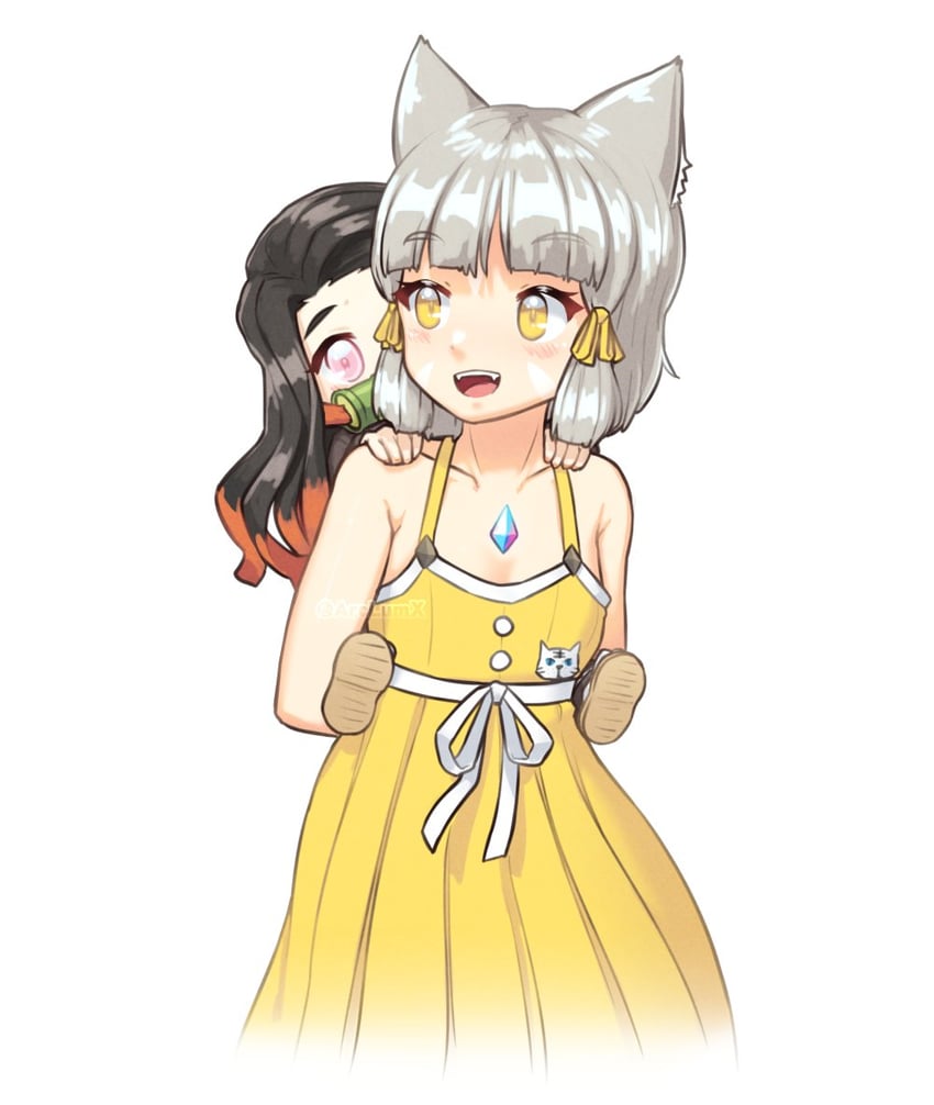 kamado nezuko and nia (xenoblade chronicles and 2 more) drawn by arclumx