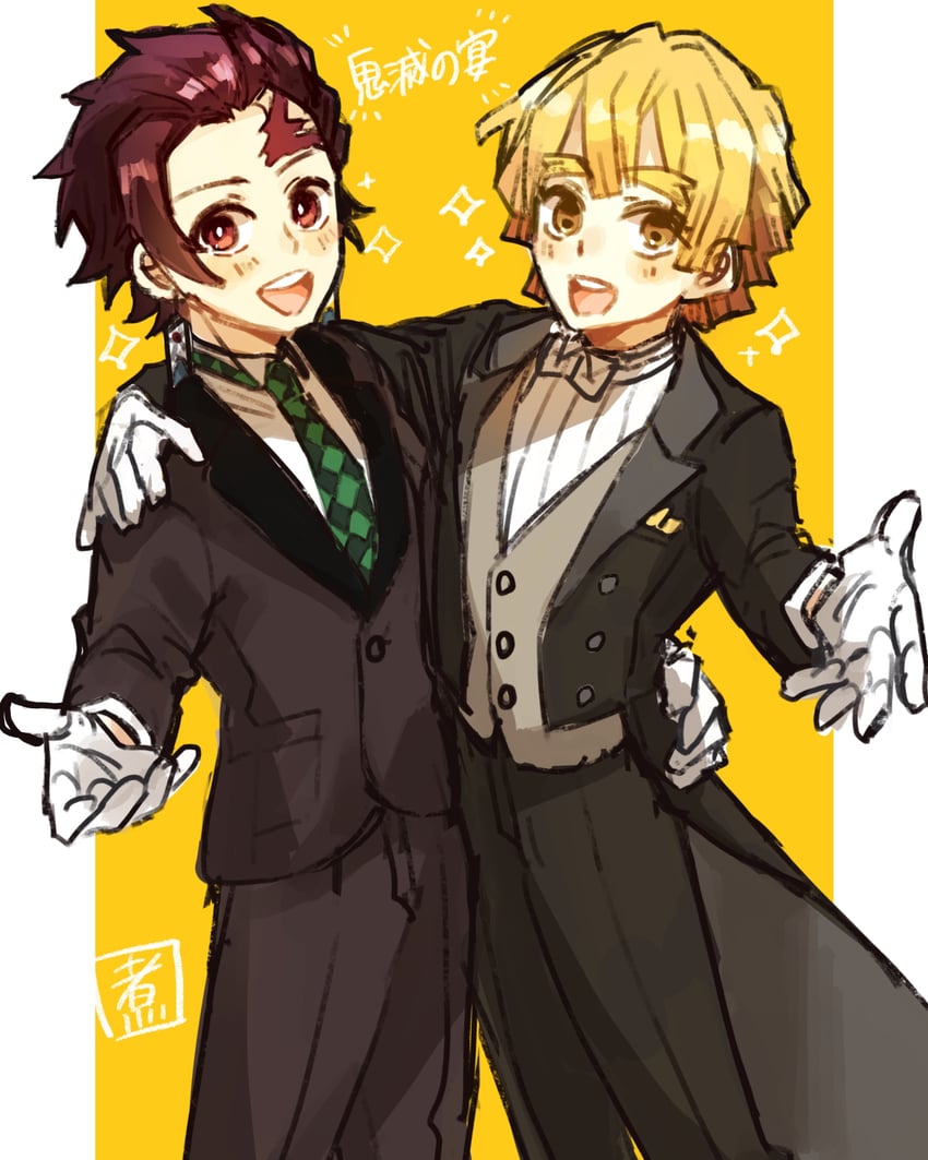 kamado tanjirou and agatsuma zenitsu (kimetsu no yaiba) drawn by nitabiribiri