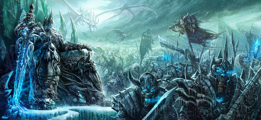 arthas menethil, lich king, and undead dragon (warcraft and 1 more) drawn by wei