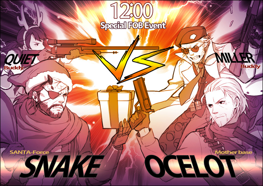 quiet, venom snake, revolver ocelot, and kazuhira miller (metal gear and 1 more) drawn by nagi_(siki2n)