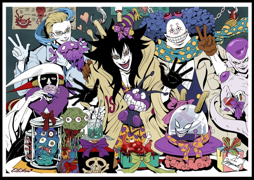 frieza, final form frieza, colress, kurotsuchi mayuri, caesar clown, and 2 more (pokemon and 5 more) drawn by biliken