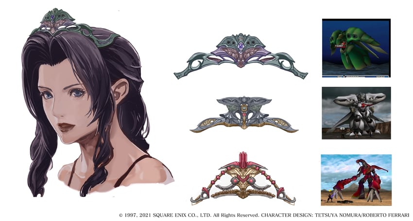 aerith gainsborough, ruby weapon, emerald weapon, and diamond weapon (final fantasy and 3 more) drawn by roberto_ferrari