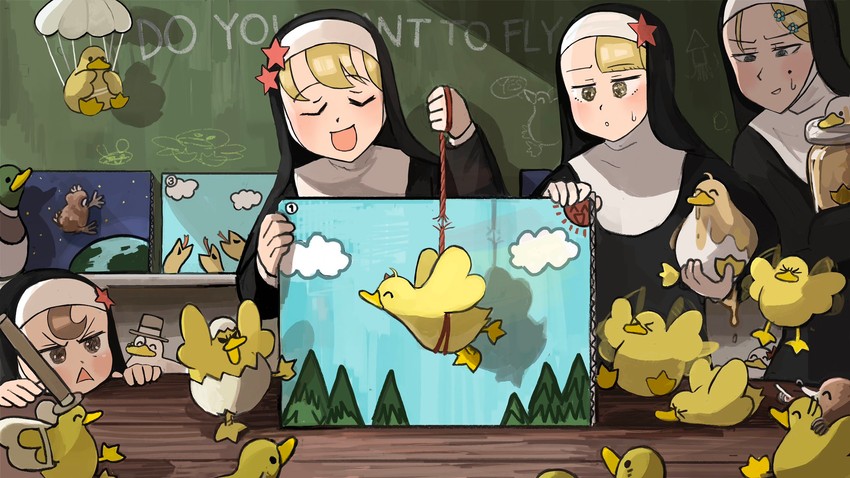 clumsy nun, froggy nun, spicy nun, and strict nun (little nuns) drawn by diva_(hyxpk)