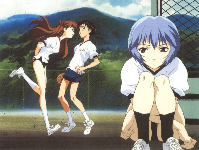 souryuu asuka langley, ayanami rei, and ikari shinji (neon genesis evangelion) drawn by hasegawa_shin'ya