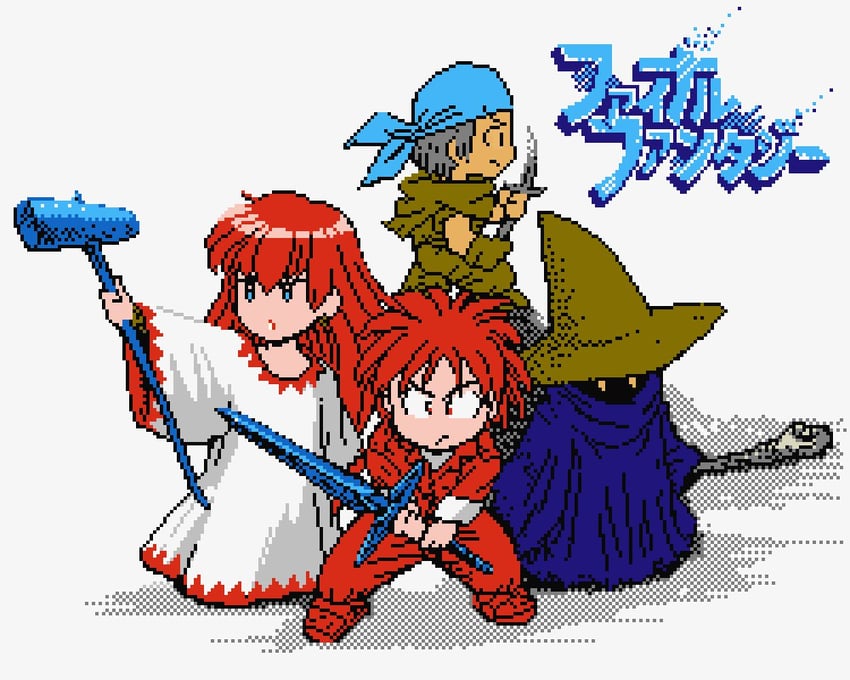 white mage, black mage, thief, and fighter (final fantasy and 1 more) drawn by protonozawa