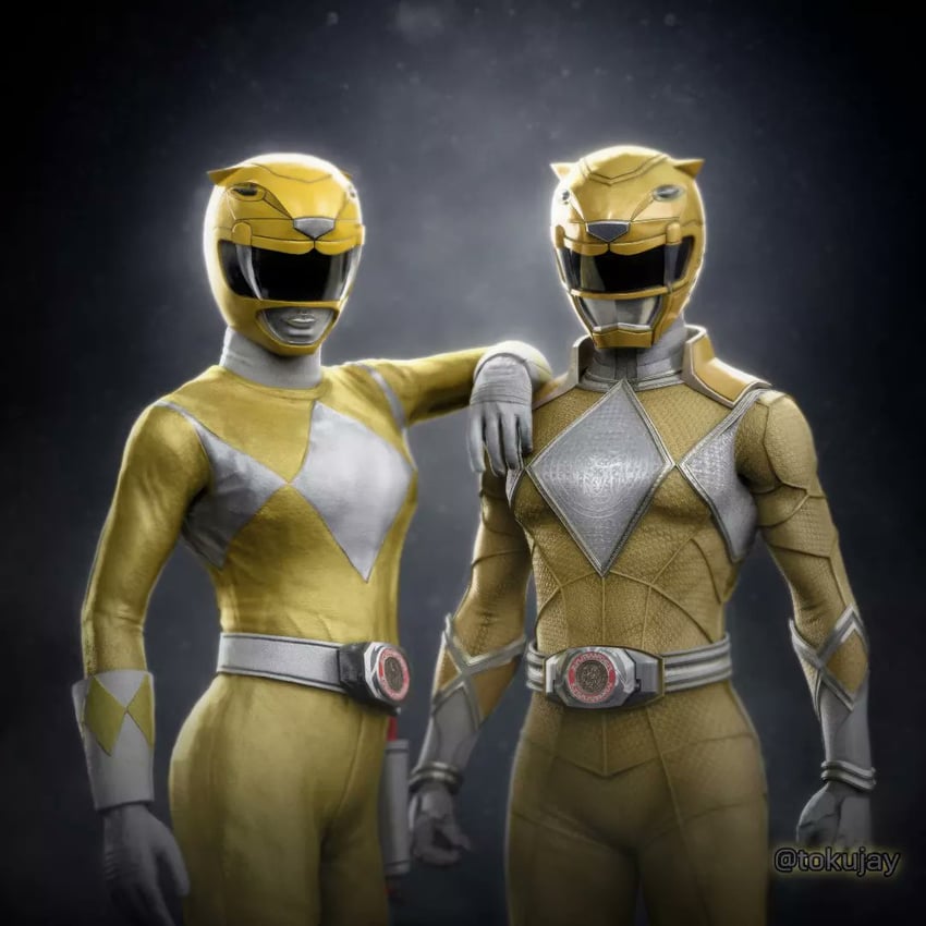 tiger ranger, mighty morphin yellow ranger, trini kwan, and minh kwan (super sentai and 4 more) drawn by tokujay