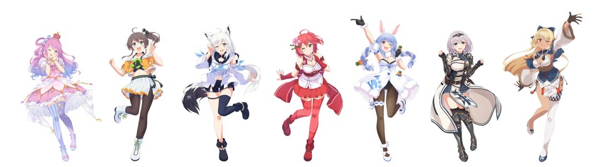 shirakami fubuki, usada pekora, sakura miko, shirogane noel, shiranui flare, and 3 more (hololive) drawn by narumi_nanami